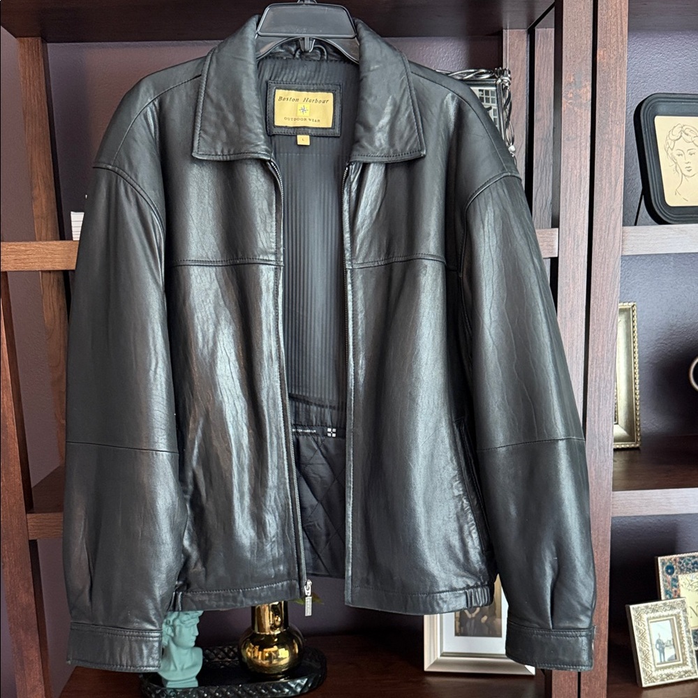 Genuine Leather Black Bomber Jacket with Quilted Interior